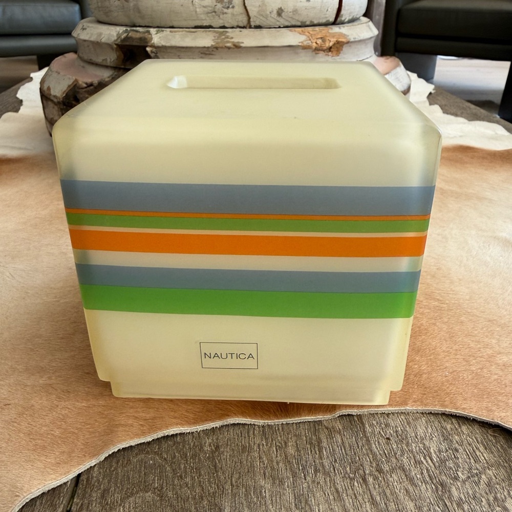 Nautica Cream Tissue Box Cover with Colorful Stripes